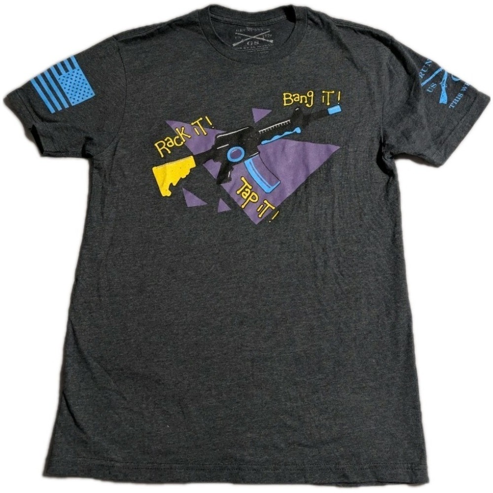 Grunt Style T Shirt Small Gray Rack It Tap It Bang It Graphic USA Flag Tee